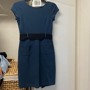 Theory Stretch Navy Belted Dress